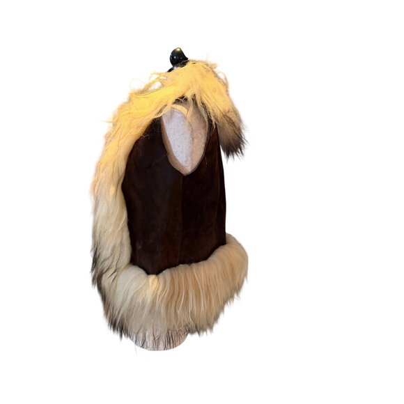 Vintage Genuine Mongolian Womens Lamb Fur Suede Vest Size Small Brown Rare - Picture 6 of 12